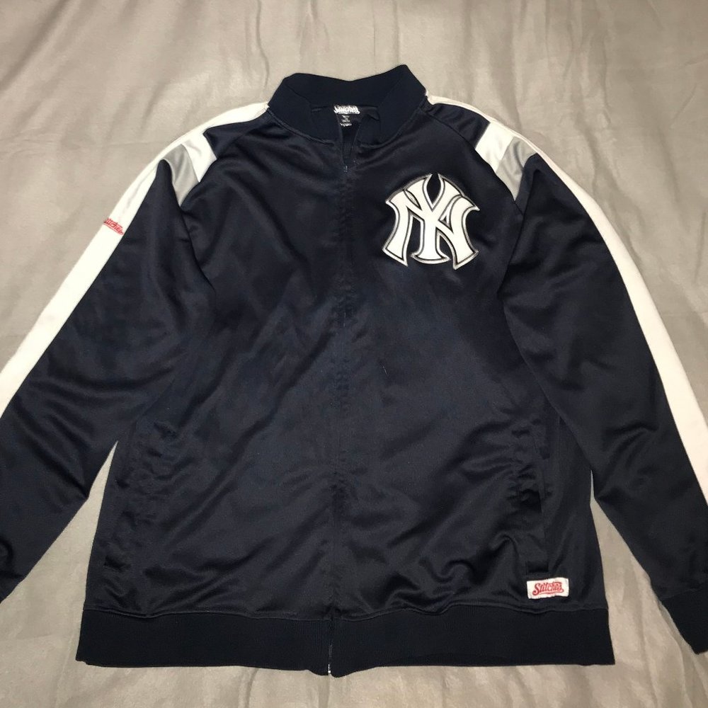 NY Yankees Jacket Blue Size XL New York Polyester Zip Front MLB Stiches